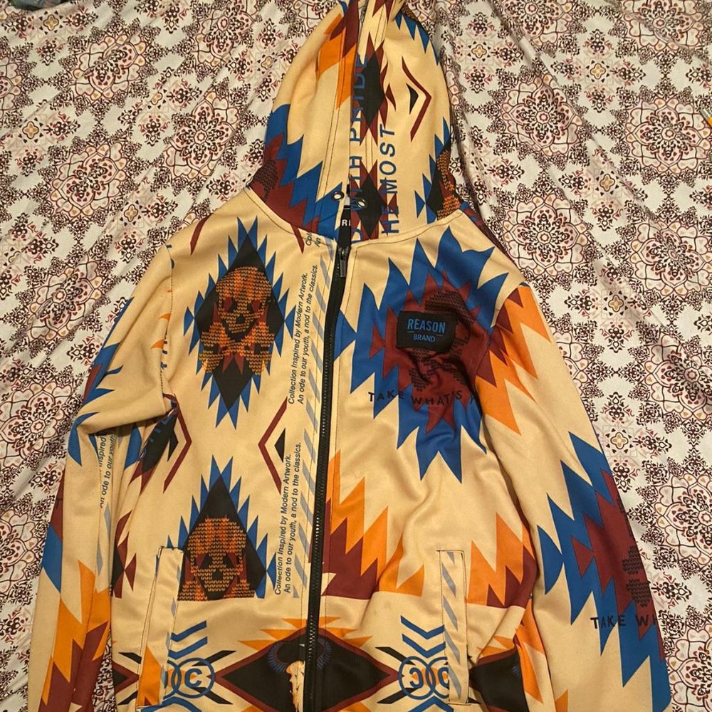Reason men aztec skull anorak hoodie